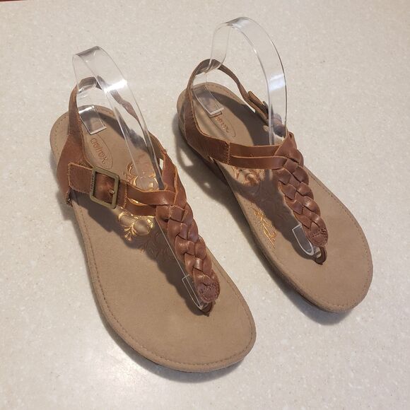 Aetrex Harper Womens Braided Sandal Leather Orthotic Slingback Thong Sz 9 - Picture 1 of 7